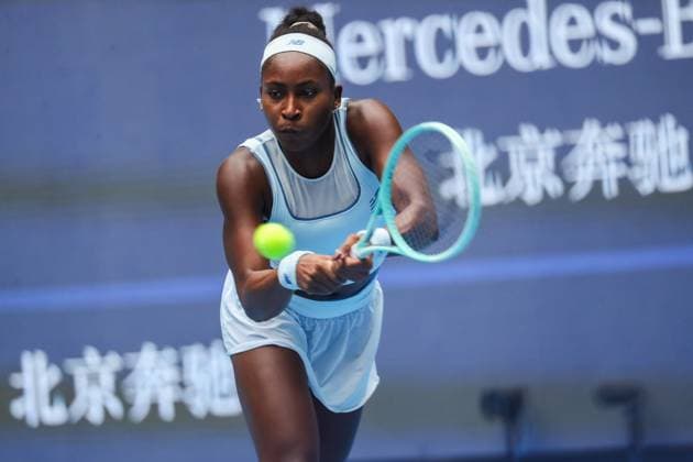 BEIJING, CHINA - OCTOBER 04: Coco Gauff of the United States returns a shot in the Women s Singles Semifinal match against Amanda Anisimova of the United States on day 13 of the 2025 China Open at the National Tennis Center on October 4, 2025 in Beijing, China.  Copyright: xVCGx 111595018669