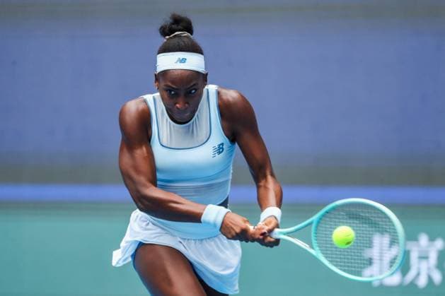 BEIJING, CHINA - OCTOBER 04: Coco Gauff of the United States returns a shot in the Women s Singles Semifinal match against Amanda Anisimova of the United States on day 13 of the 2025 China Open at the National Tennis Center on October 4, 2025 in Beijing, China.  Copyright: xVCGx 111595018675