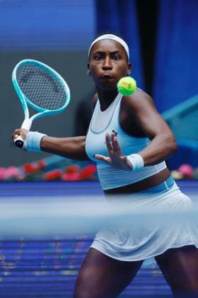 BEIJING, CHINA - OCTOBER 04: Coco Gauff of the United States returns a shot in the Women s Singles Semifinal match against Amanda Anisimova of the United States on day 13 of the 2025 China Open at the National Tennis Center on October 4, 2025 in Beijing, China.  Copyright: xChinaxNewsxServicex 111595031154