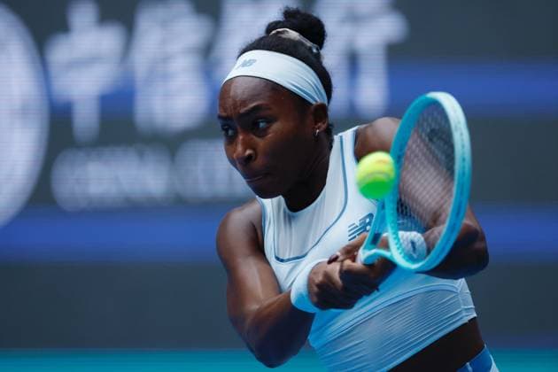 BEIJING, CHINA - OCTOBER 04: Coco Gauff of the United States returns a shot in the Women s Singles Semifinal match against Amanda Anisimova of the United States on day 13 of the 2025 China Open at the National Tennis Center on October 4, 2025 in Beijing, China.  Copyright: xChinaxNewsxServicex 111595033080