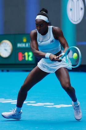 BEIJING, CHINA - OCTOBER 04: Coco Gauff of the United States returns a shot in the Women s Singles Semifinal match against Amanda Anisimova of the United States on day 13 of the 2025 China Open at the National Tennis Center on October 4, 2025 in Beijing, China.  Copyright: xChinaxNewsxServicex 111595033085
