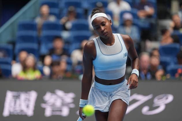 (251004) -- BEIJING, Oct. 4, 2025 -- Coco Gauff reacts during the women s singles semifinal match between Coco Gauff of the United States and Amanda Anisimova of the United States at 2025 China Open tennis tournament in Beijing, China, Oct. 4, 2025. ) (SP)CHINA-BEIJING-TENNIS-CHINA OPEN-WOMEN S SINGLES-SEMIFINAL (CN) XiexHan 