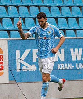 CFC vs FC Eilenburg 04 10 2025, Chemnitz, eins Stadion An der Gellertstrasse, Sport, Fußball, Regionalliga Nordost, Saison 2025 2026, 11 Spieltag, CFC, CFC vs FC Eilenburg Goalscorer Dejan Bozic Chemnitz Sachsen BRD