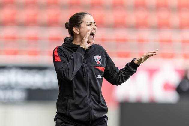 Football, Season 2025 2026, 3 League, Audi Sportpark Ingolstadt, Matchday 10, FC Ingolstadt SSV Ulm 1846 Football, 04 10 2025 04 10 2025, Football, Season 2025 2026, 3 League, Audi Sportpark Ingolstadt, Matchday 10, FC Ingolstadt SSV Ulm 1846 Football, Coach Sabrina Wittmann FC Ingolstadt Photo Lucca Fundel Ingolstadt Audi Sportpark Bayern Germany