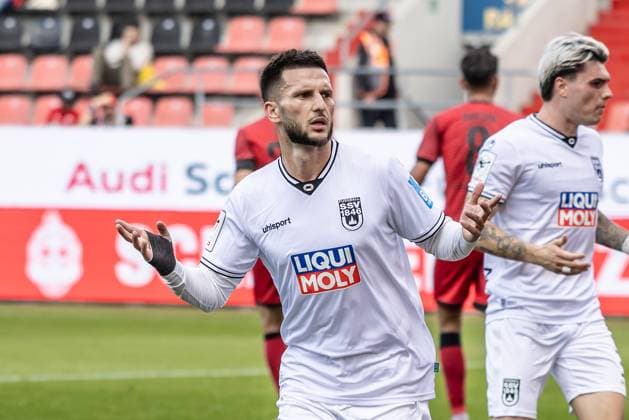 Football, Season 2025 2026, 3 Liga, Audi Sportpark Ingolstadt, Matchday 10, FC Ingolstadt SSV Ulm 1846 Soccer, 04 10 2025 04 10 2025, Football, Season 2025 2026, 3 Liga, Audi Sportpark Ingolstadt, Matchday 10, FC Ingolstadt SSV Ulm 1846 Soccer, Goal celebration joy after scoring Goal shot to 1 1 from the penalty spot by 43 Leon Dajaku SSV Ulm 1846 Soccer Photo Lucca Fundel Ingolstadt Audi Sportpark Bayern Germany