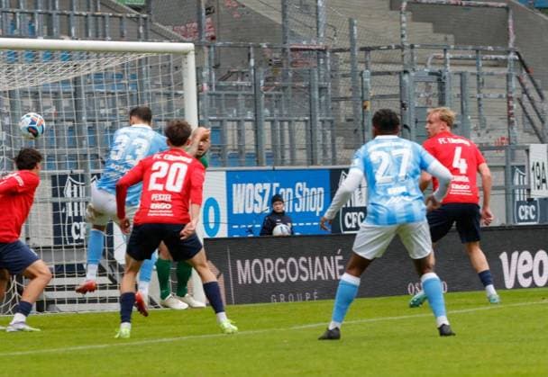 CFC vs FC Eilenburg 04 10 2025, Chemnitz, eins Stadion An der Gellertstrasse, Sport, Fußball, Regionalliga Nordost, Saison 2025 2026, 11 Spieltag, CFC, CFC vs FC Eilenburg Goal for CFC by Dejan Bozic Chemnitz Sachsen BRD