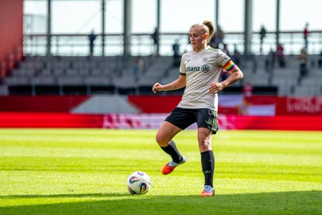 Georgia Stanway 31 FC Bayern in action at the Google Pixel Womens Bundesliga match FC Bayern Munich SV Werder Bremen on 04 10 2025 Munich FC Bayern Campus Bayern Germany