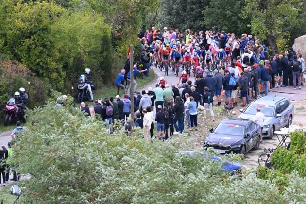 UEC 2025 Road European Championship, EM, Europameisterschaft Drome-Ardeche 04 10 2025 GUILHERAND-GRANGES, FRANCE - OCTOBER 04 : Illustration picture of the peloton during the Women Elite cycling road race of the 2025 UEC Road European Championship Drome-Ardeche 10th edition an UCI Continental Championships cycling race of 116.1 km with start in Privas and finish in Guilherand-Granges on October 4, 2025 in Guilherand-Granges, France, 04 10 2025 Guilherand-Granges France  Copyright: xVincentxKalutx