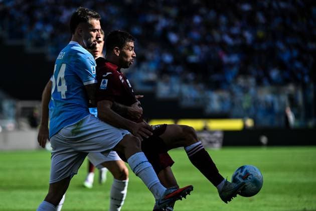 Mario Gila of SS Lazio and Giovanni Simeone of Torino FC during the Serie A 2025 2026 football match between SS Lazio and Torino FC at Stadio Olimpico in Roma (Italy), October 4, 2025. andreaxstaccioli