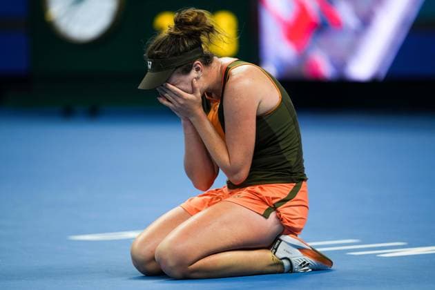 (251004) -- BEIJING, Oct. 4, 2025 -- Linda Noskova reacts after winning the women s singles semifinal match between Linda Noskova of the Czech Republic and Jessica Pegula of the United States at 2025 China Open tennis tournament in Beijing, China, Oct. 4, 2025. ) (SP)CHINA-BEIJING-TENNIS-CHINA OPEN-WOMEN S SINGLES-SEMIFINAL (CN) NaxYuqi 