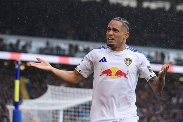 Fußball Premier League Leeds United gegen Tottenham Hotspur 4. Oktober 2025 Premier League Leeds United gegen Tottenham Hotspur Noah Okafor von Leeds United reagiert Foto Simon Stacpoole Abseits Leeds UK  Copyright: xSimonxStacpoolexOffside