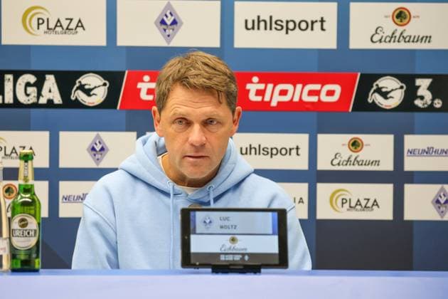 Luc Holtz head coach SV Waldhof Mannheim at the press conference after the match Soccer 3 Liga, Matchday 10, SV Waldhof Mannheim vs VfL Osnabrück on 04 10 2025 in Mannheim Carl Benz Stadion , Germany Mannheim Carl Benz Stadion Germany Copyright: xFranzxReindelx