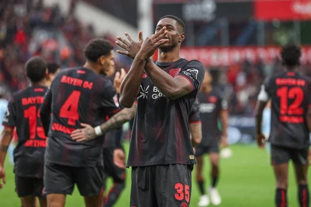04 10 2025, Soccer, Season 2025 2026, 1 Bundesliga, Matchday 6, Bayer Leverkusen FC Union Berlin, Christian Kofane Bayer Leverkusen cheers after his goal for 2 to 0 Leverkusen BayArena NRW Germany xRHR FOTOx Copyright: RHR-FOTOx RHR-FOTO