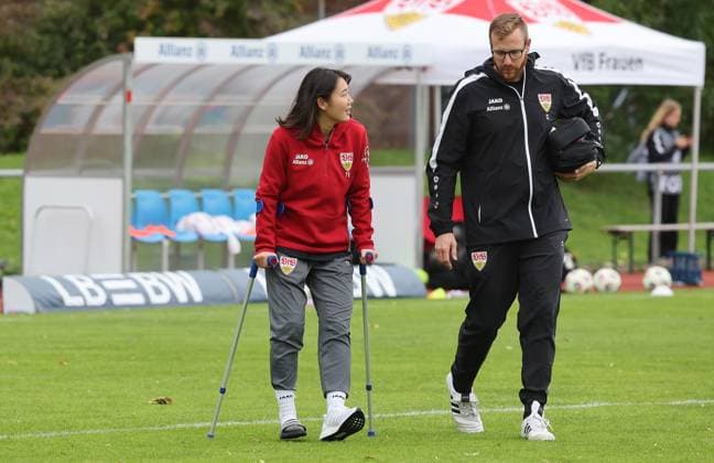 Stuttgart , Soccer 2 Bundesliga , VfB Stuttgart Women vs FC Ingolstadt 04 , from left Haruka Osawa Christian Liedtke VfB
