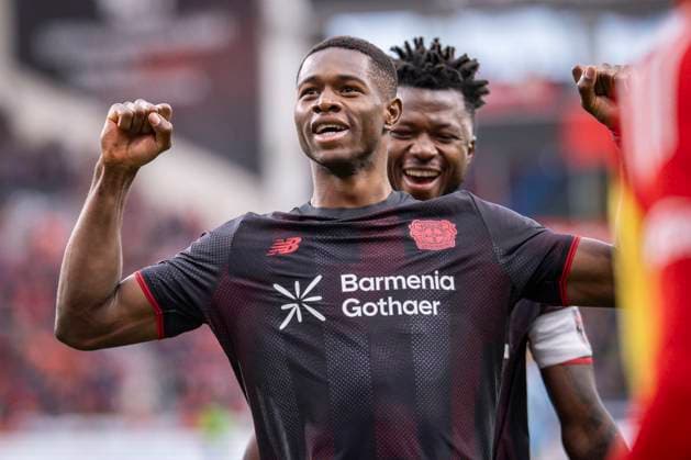 DFL Bayer 04 Leverkusen 1 FC Union Berlin, 04 10 2025 Goal celebration after the 2 0 by Christian Kofane Bayer 04 Leverkusen, 35 Bayer 04 Leverkusen 1 FC Union Berlin on matchday 6 of Bundesliga 1 at the BayArena in Leverkusen on 04 10 2025 THE DFL REGULATIONS PROHIBIT THE USE OF PHOTOS AS IMAGE SEQUENCES AND OR QUASI VIDEO Bayer 04 Leverkusen 1 FC Union Berlin on Matchday 6 of the 1 Bundesliga on 04 10 2025 at the BayArena in Leverkusen DFL REGULATIONS PROHIBIT ANY USE OF PHOTOGRAPHS AS IMAGE SEQUENCES AND OR QUASI VIDEO Bayer 04 Leverkusen 1 FC Union Berlin on matchday 6 of Bundesliga 1 on 04 10 2025 at the BayArena in Leverkusen THE DFL REGULATIONS PROHIBIT ANY USE OF PHOTOGRAPHS AS IMAGE SEQUENCES AND OR QUASI VIDEO Bayer 04 Leverkusen 1 FC Union Berlin on 04 10 2025 at the BayArena in Leverkusen QUASI VIDEO Bayer 04 Leverkusen 1 FC Union Berlin on Matchday 6 of the 1 Bundesliga on 04 10 2025 at the BayArena in Leverkusen DFL REGULATIONS PROHIBIT ANY USE OF PHOTOGRAPHS AS IMAGE SEQUENCES AND OR QUASI VIDEO Copyright: xBEAUTIFULxSPORTS AxelxKohringx