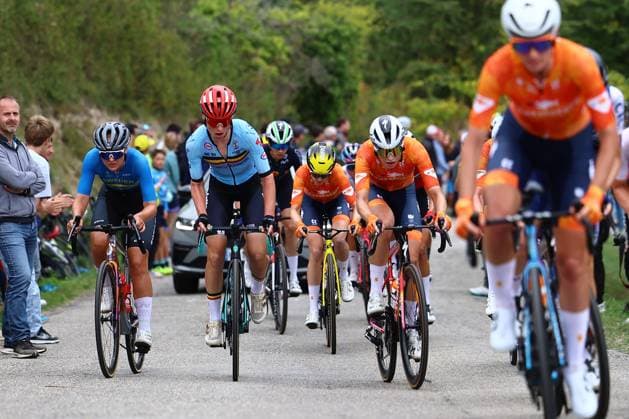 Belgium Lotte Claes pictured in action during the 116,1 km road race of the Women Elite category at the UEC road European cycling championships, Saturday 04 October 2025, in Loriol-sur-Drome, France. The European cycling championships Drome-Ardeche takes place from 1 to 5 October. DAVIDxPINTENS  x136060264x