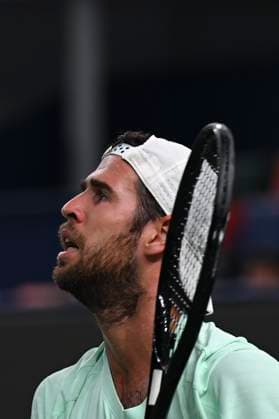 (251004) -- SHANGHAI, Oct. 4, 2025 -- Karen Khachanov reacts during the men s singles round of 64 match between Karen Khachanov of Russia and Shang Juncheng of China at the ATP, Tennis Herren World Tour Shanghai Masters tennis tournament in Shanghai, east China, Oct. 4, 2025. ) (SP)CHINA-SHANGHAI-TENNIS-ATP TOUR-SHANGHAI MASTERS-MEN S SINGLES (CN) ChenxHaoming 