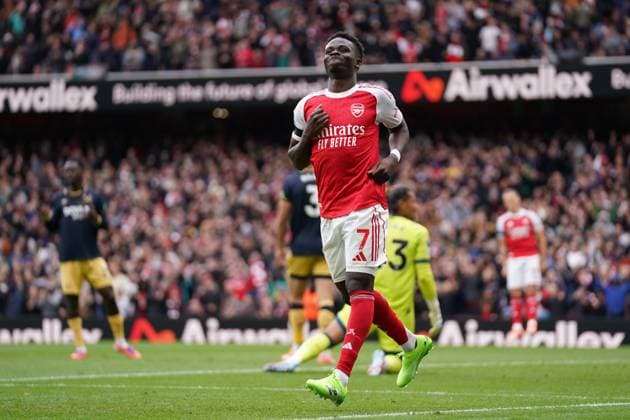 LONDON, ENGLAND - OCTOBER 4: Bukayo Saka of Arsenal looks dejected after his goal was disallowed for offside during the Premier League match between Arsenal and West Ham United at Emirates Stadium on October 4, 2025 in London, England. (Photo by Dylan Hepworth) SPO 