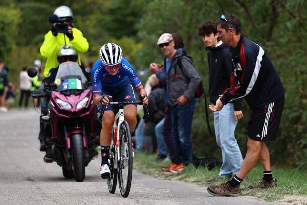 Italy Elisa Longo Borghini pictured in action during the 116,1 km road race of the Women Elite category at the UEC road European cycling championships, Saturday 04 October 2025, in Loriol-sur-Drome, France. The European cycling championships Drome-Ardeche takes place from 1 to 5 October. DAVIDxPINTENS  x136064941x