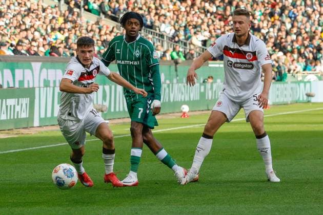 Arkadiusz Pyrka Hauke Wahl Pauli Samuel Mbangula Bremen Germany , Bremen , Weserstadion , Football , 1 Bundesliga , SV Werder Bremen FC St Pauli