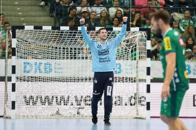 Handball DAIKIN HBL SC DHfK Leipzig SG Flensburg Handewitt 04 10 2025 Goalkeeper Kevin Möller 20, SG Flensburg Handewitt Handball, DAIKIN HBL, 1 Bundesliga, Season 2025 2026, Matchday 7 SC DHfK Leipzig vs SG Flensburg Handewitt on 04 10 2025 at Quarterback Immobilien Arena Leipzig Copyright: xBEAUTIFULxSPORTS JanxKaeferx
