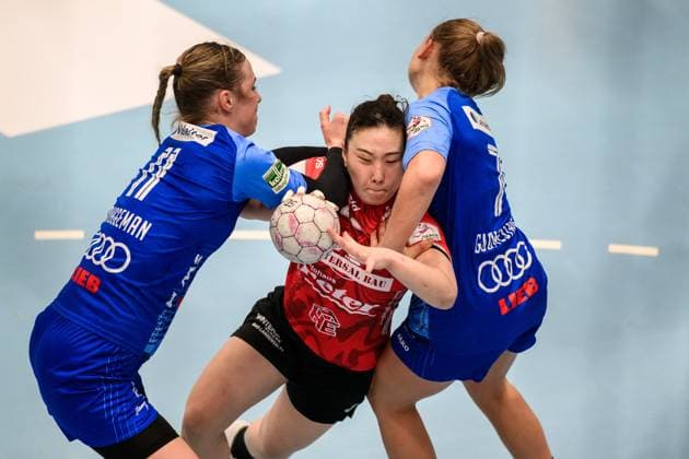 Annefleur, Bruggeman RR, Sport Union Neckarsulm, 11 , Natsuki, Aizawa Rueckraum, Thueringer HC, 23 , Angunn, Gudmestad RL, Sport Union Neckarsulm, 7 GER, Thuringia, Thueringer HC vs Sport Union Neckarsulm, Alsco Handball Bundesliga Frauen, 1 Handball Bundesliga Women, Handball, Matchday 4, Season 2025 2026, 04 10 2025 GER, Thuringia, Thueringer HC vs Sport Union Neckarsulm, Alsco Handball Bundesliga Women, 1 Handball Bundesliga Women, Handball, Matchday 4, Season 2025 2026, 04 10 2025 Bad Langensalza Copyright: xEibner-Pressefoto MartinxHerbstx EP_MHT