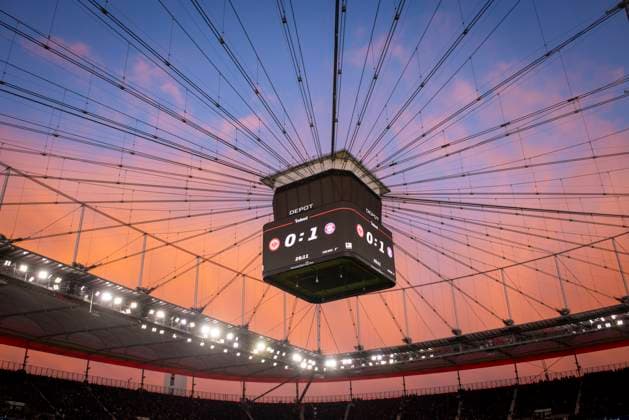 Frankfurt, Germany 04th Oct 2025 Video cube in the sunset Eintracht Frankfurt FC Bayern Munich 04 10 2025