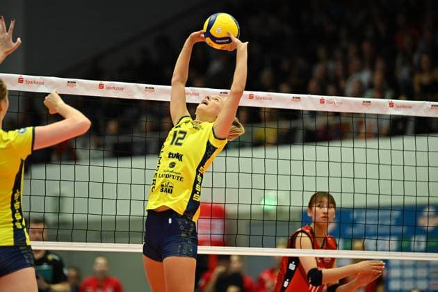 Hannah Kohn SSC Palmberg Schwerin, 12 Dresdner SC vs SSC Palmberg Schwerin, WT Energiesysteme Supercup, Volleyball Bundesliga Damen, Spielzeit 2025 2026, 04 10 2025 Dresdner SC vs SSC Palmberg Schwerin, WT Energiesysteme Supercup, Volleyball Bundesliga Damen, Spielzeit 2025 2026, 04 10 2025 Dresden Copyright: xEibner-Pressefoto xHoepnerx EP_PHR