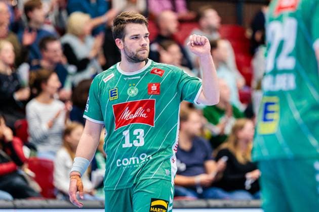 Ian Weber GWD Minden, 13 cheers after scoring goal GER, GWD Minden vs TBV Lemgo Lippe, Handball, 1 Bundesliga, Matchday 7, Season 2025 2026, 04 10 2025 GER, GWD Minden vs TBV Lemgo Lippe, Handball, 1 Bundesliga, Matchday 7, Season 2025 2026, 04 10 2025 Luebbecke Copyright: xEibner-Pressefoto JanxRollingerx EP_JSK