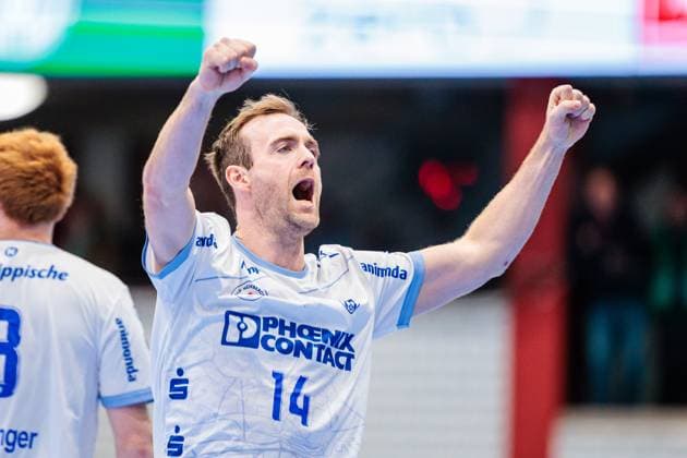 Bobby Schagen TBV Lemgo Lippe, 14 cheers after scoring goal GER, GWD Minden vs TBV Lemgo Lippe, Handball, 1 Bundesliga, Matchday 7, Season 2025 2026, 04 10 2025 GER, GWD Minden vs TBV Lemgo Lippe, Handball, 1 Bundesliga, Matchday 7, Season 2025 2026, 04 10 2025 Luebbecke Copyright: xEibner-Pressefoto JanxRollingerx EP_JSK
