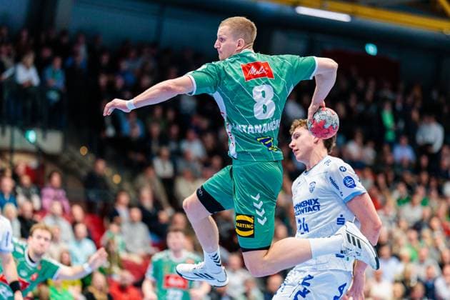 v l Karolis Antanavicius GWD Minden, 08 , Joel Willecke TBV Lemgo Lippe, 24 GER, GWD Minden vs TBV Lemgo Lippe, Handball, 1 Bundesliga, Matchday 7, Season 2025 2026, 04 10 2025 GER, GWD Minden vs TBV Lemgo Lippe, Handball, 1 Bundesliga, Matchday 7, Season 2025 2026, 04 10 2025 Luebbecke Copyright: xEibner-Pressefoto JanxRollingerx EP_JSK