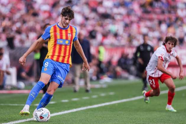 October 4, 2025, Girona, Girona, SPAIN: Javi Guerra of Valencia CF in action during the Spanish league, La Liga EA Sports, football match played between Girona FC and Valencia CF at Montilivi stadium on October 04, 2025 in Girona, Spain. Girona SPAIN - ZUMAa181 20251004_zaa_a181_168 Copyright: xJavierxBorregox