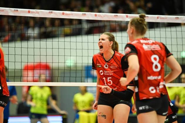 Marta Kamelija Levinska Dresdner SC, 15 Dresdner SC vs SSC Palmberg Schwerin, WT Energiesysteme Supercup, Volleyball Bundesliga Damen, Spielzeit 2025 2026, 04 10 2025 Dresdner SC vs SSC Palmberg Schwerin, WT Energiesysteme Supercup, Volleyball Bundesliga Damen, Spielzeit 2025 2026, 04 10 2025 Dresden Copyright: xEibner-Pressefoto xHoepnerx EP_PHR