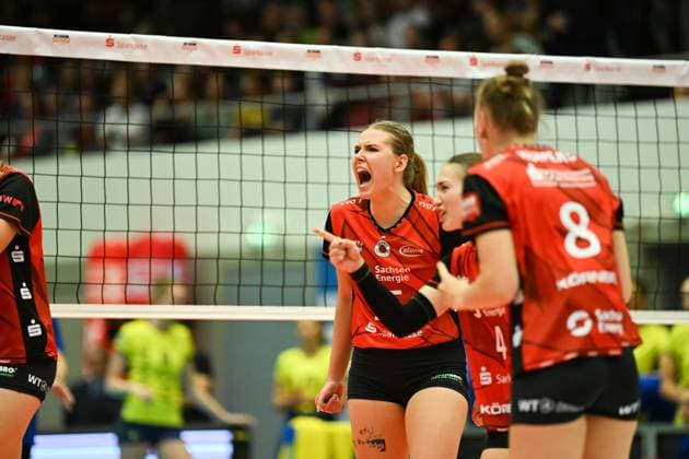 Marta Kamelija Levinska Dresdner SC, 15 Dresdner SC vs SSC Palmberg Schwerin, WT Energiesysteme Supercup, Volleyball Bundesliga Damen, Spielzeit 2025 2026, 04 10 2025 Dresdner SC vs SSC Palmberg Schwerin, WT Energiesysteme Supercup, Volleyball Bundesliga Damen, Spielzeit 2025 2026, 04 10 2025 Dresden Copyright: xEibner-Pressefoto xHoepnerx EP_PHR