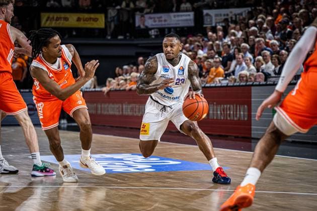 1 Basketball Bundesliga, easyCredit BBL, Season 2025 2026, Men, Main Round, Matchday 3, 04 10 2025, RASTA Vechta SYNTAINICS MBC Charles Callison 23 SYNTAINICS MBC in action Vechta RASTA Dome Lower Saxony Germany