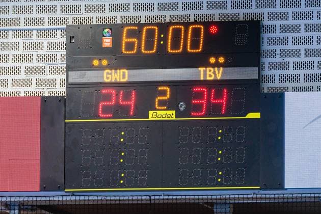 Final score 24 34 GER, GWD Minden vs TBV Lemgo Lippe, Handball, 1 Bundesliga, Matchday 7, Season 2025 2026, 04 10 2025 GER, GWD Minden vs TBV Lemgo Lippe, Handball, 1 Bundesliga, Matchday 7, Season 2025 2026, 04 10 2025 Luebbecke Copyright: xEibner-Pressefoto JanxRollingerx EP_JSK