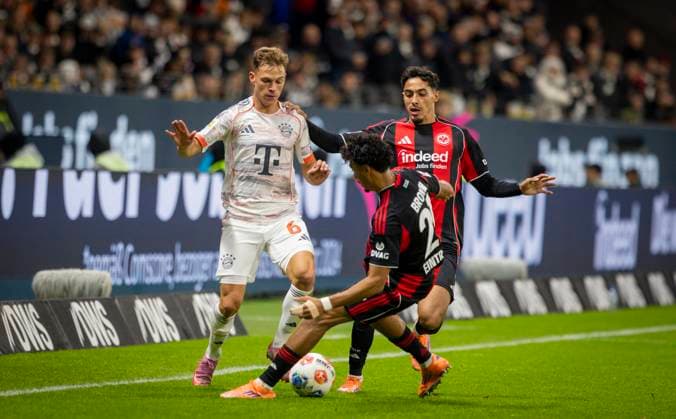 Frankfurt, Germany 04th Oct 2025 Joshua Kimmich FCB Nathaniel Brown FRA Fares Chaibi FRA Eintracht Frankfurt FC Bayern München 04 10 2025
