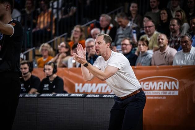 1 Basketball Bundesliga, easyCredit BBL, Season 2025 2026, Men, Main Round, Matchday 3, 04 10 2025, RASTA Vechta SYNTAINICS MBC Christian Held Head Coach RASTA Vechta during the game Vechta RASTA Dome Lower Saxony Germany