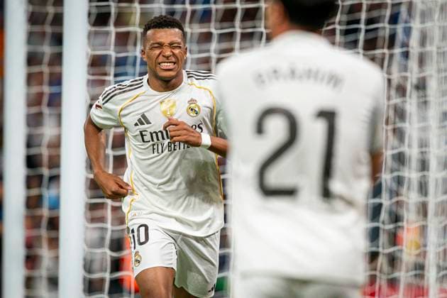 Real Madrid CF™s Kylian Mbappe celebrates goal during La Liga match. October 4, 2025. (2025100437)