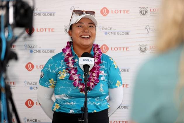 October 4, 2025 - Mariel Galdiano is interviewed after the final round of the 2025 LOTTE Championship Presented By Hoakalei at Hoakalei Country Club in Ewa Beach, HI - CSM Ewa Beach USA - ZUMAc04_ 20251004_zma_c04_310 Copyright: xAndrewxLeex