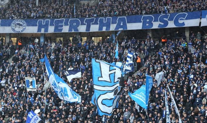 Hertha fans in the Ostkurve Sport Soccer Football DFL 2 Bundesliga Men 8 Matchday Season 2025 2026 04 10 2025 Hertha BSC Berlin vs Preußen Münster DFL regulations prohibit any use of photographs as image sequences and or quasi video