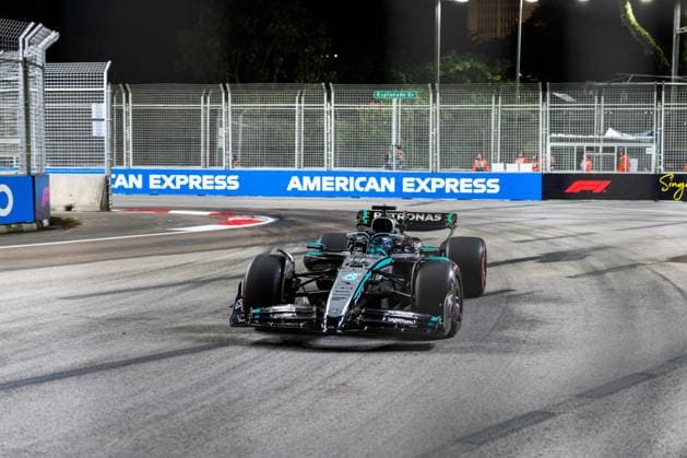 Singapore Grand Prix 2025 George Russell (Gbr) of Mercedes-AMG Petronas F1 Team 63 on Saturday during Formula 1 Singapore Airlines Singapore Grand Prix 2025 at the Marina Bay Street Circuit on October 4, 2025 . Photo by Antoine Lapeyre ABACAPRESS.COM Singapore Singapore  Copyright: xLapeyrexAntoine ABACAx