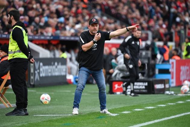 Coach Steffen Baumgart Union Berlin 04 10 2025, Football 1 Bundesliga, Season 2025 2026, Matchday 6, Bayer 04 Leverkusen Union Berlin 2 0 DFL regulations prohibit any use of photographs as image sequences and or quasi video Leverkusen BayArena Nordrhein Westfalen Germany Team2
