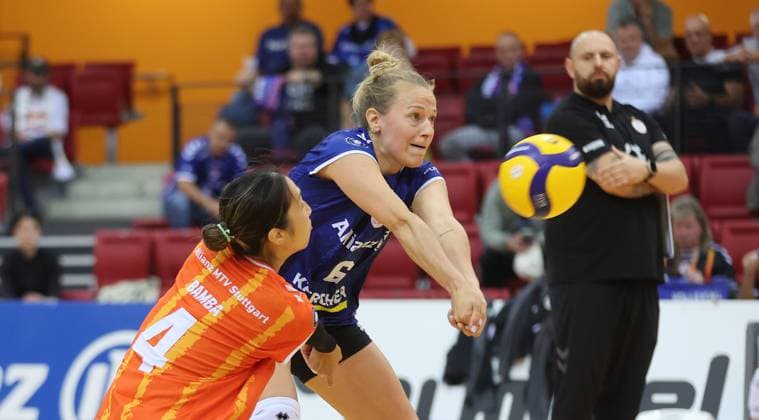 Stuttgart , Volleyball Hummel Cup Allianz MTV Stuttgart vs Viteos NUC Neuchatel , center Antonia Stautz Allianz