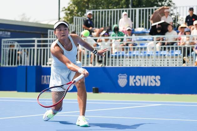 WUHAN, CHINA - OCTOBER 05: Wang Yafan of China returns a shot in the Women s Singles Qualifying second round match against Katerina Siniakova of Czech Republic on day 2 of 2025 Wuhan Open at Optics Valley International Tennis Center on October 5, 2025 in Wuhan, Hubei Province of China.  Copyright: xVCGx 111595174133