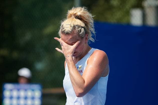 WUHAN, CHINA - OCTOBER 05: Katerina Siniakova of Czech Republic reacts in the Women s Singles Qualifying second round match against Wang Yafan of China on day 2 of 2025 Wuhan Open at Optics Valley International Tennis Center on October 5, 2025 in Wuhan, Hubei Province of China.  Copyright: xVCGx 111595174138