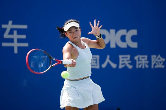 WUHAN, CHINA - OCTOBER 05: Wang Yafan of China returns a shot in the Women s Singles Qualifying second round match against Katerina Siniakova of Czech Republic on day 2 of 2025 Wuhan Open at Optics Valley International Tennis Center on October 5, 2025 in Wuhan, Hubei Province of China.  Copyright: xVCGx 111595174129