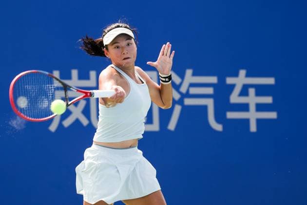 WUHAN, CHINA - OCTOBER 05: Wang Yafan of China returns a shot in the Women s Singles Qualifying second round match against Katerina Siniakova of Czech Republic on day 2 of 2025 Wuhan Open at Optics Valley International Tennis Center on October 5, 2025 in Wuhan, Hubei Province of China.  Copyright: xVCGx 111595174131