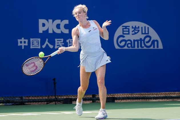 WUHAN, CHINA - OCTOBER 05: Katerina Siniakova of Czech Republic returns a shot in the Women s Singles Qualifying second round match against Wang Yafan of China on day 2 of 2025 Wuhan Open at Optics Valley International Tennis Center on October 5, 2025 in Wuhan, Hubei Province of China.  Copyright: xVCGx 111595174100