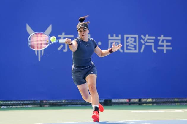 WUHAN, CHINA - OCTOBER 05: Bianca Andreescu of Canada returns a shot in the Women s Singles Qualifying second round match against Anastasia Zakharova on day 2 of 2025 Wuhan Open at Optics Valley International Tennis Center on October 5, 2025 in Wuhan, Hubei Province of China.  Copyright: xVCGx 111595178920